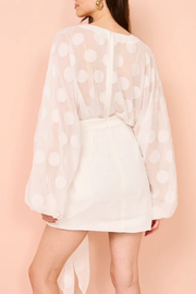 V-neck White Polka Dot Waist Tie Mini Dress