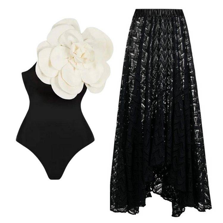 swimgirls Übertriebener Badeanzug und Rock mit 3D-Blumenmuster 