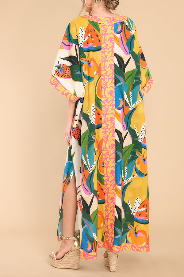 All Is Well Unique Fruit Print Cover Up Beach Vacation Maxi Dress