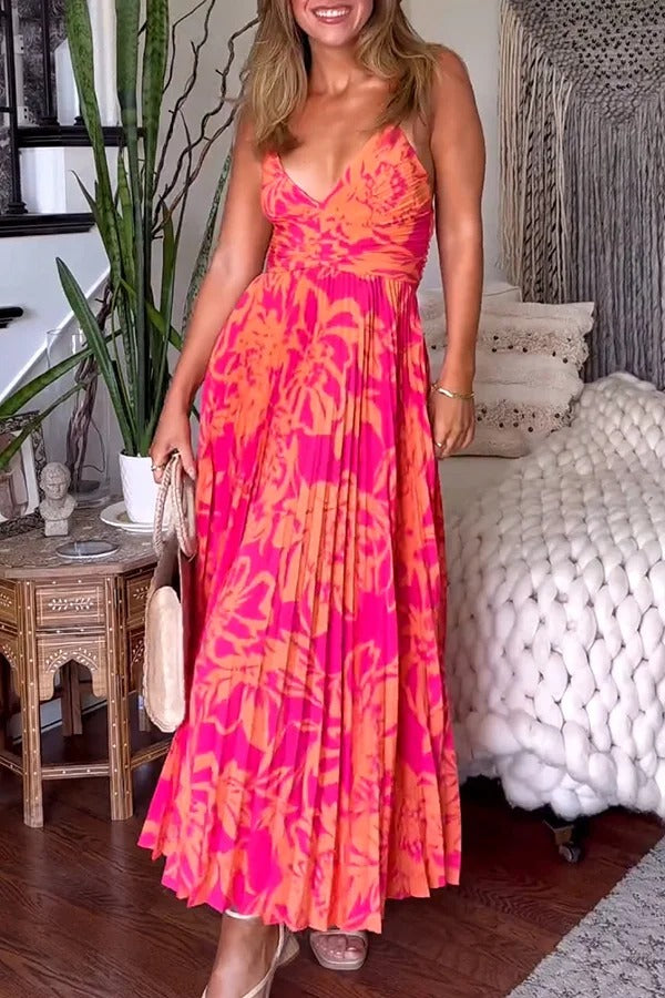 Robe mi-longue plissée à imprimé floral et à nouer dans le dos pour la saison des fêtes de mariage