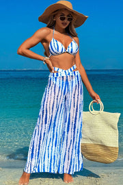 Leopard print suspender swimsuit three-piece swimsuit