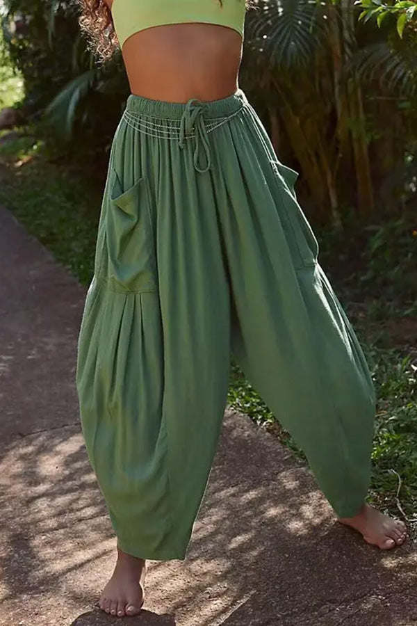 Cotton And Linen High-waist Pleated Wide Leg Casual Trousers