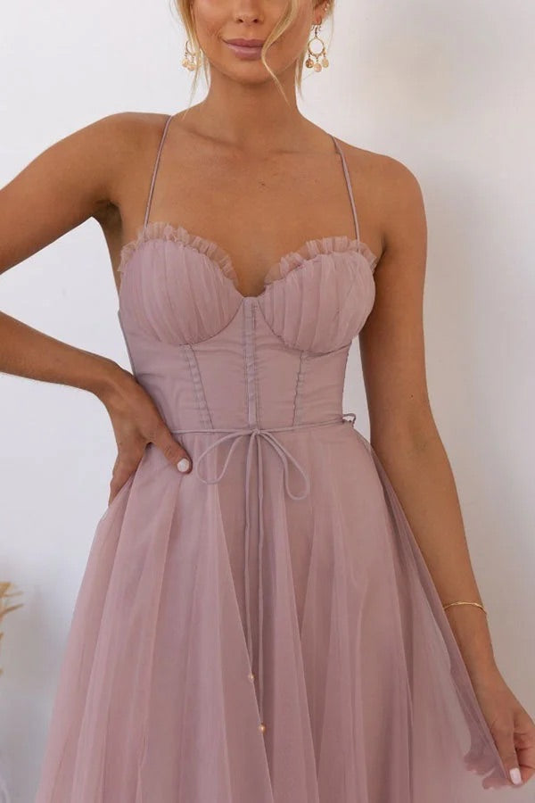 Robe longue de soirée à bretelles en mousseline de soie de princesse moderne 