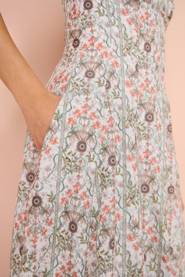 Floral Halter Waist Flat Collar Long Dress