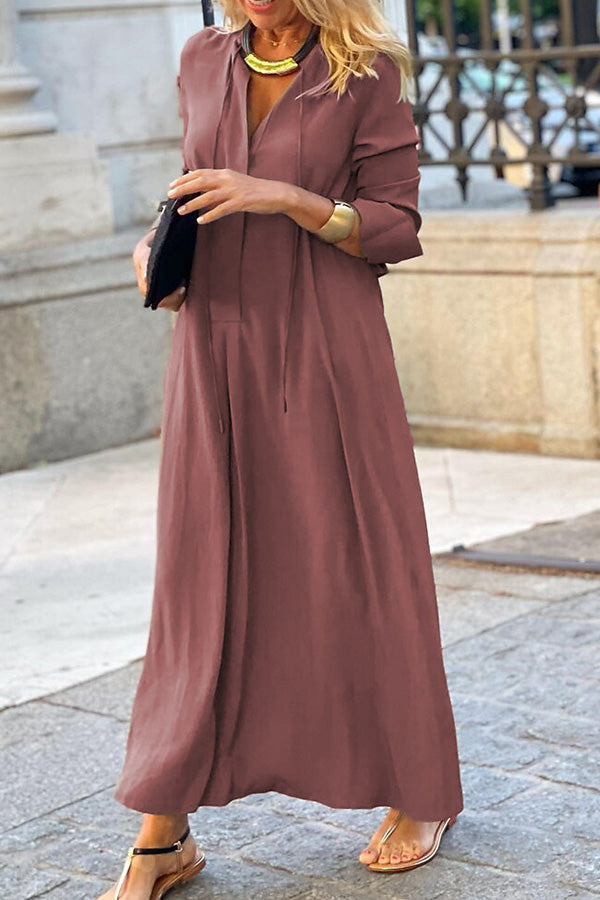 Solid Color Lapel Long Sleeve Simple Casual Long Shirt Dress