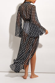 POLKA DOT Bell-sleeved chiffon beach blouse maxi dress