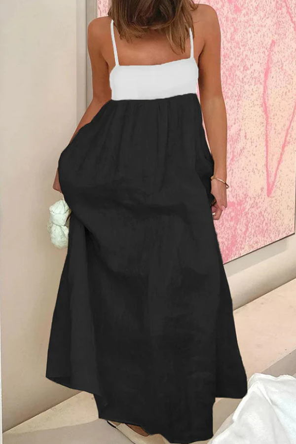 Sexy Sling-Maxikleid aus Leinenmischung mit rückenfreiem Kontrast
