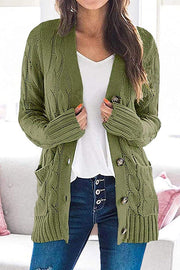 Knitted Solid Color Button Down Chunky Outwear Cardigan