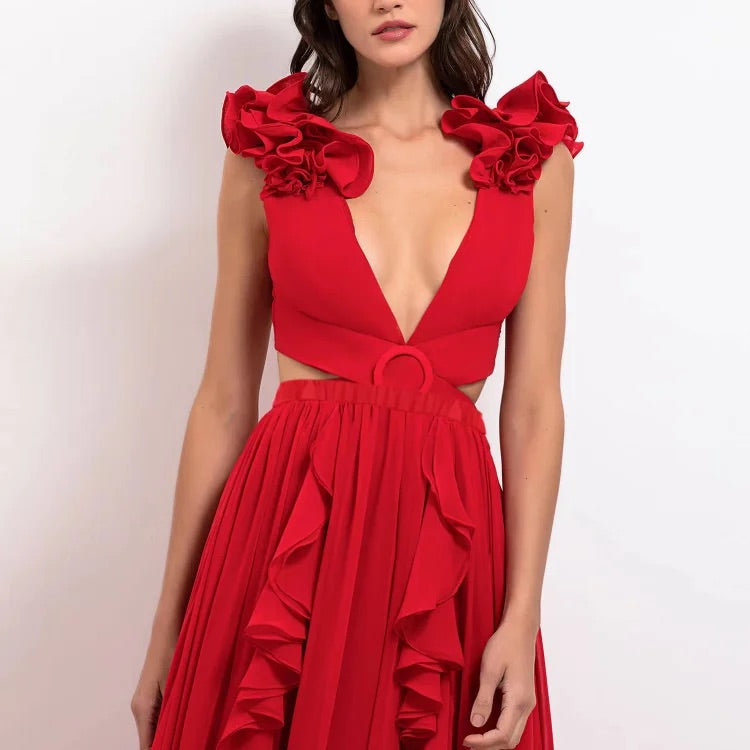 Maillot de bain une pièce rouge à découpes et jupe en V profond swimgirls 