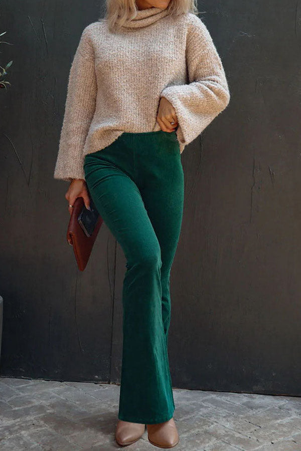 High Rise Elastic Waistband Bell Corduroy Pants