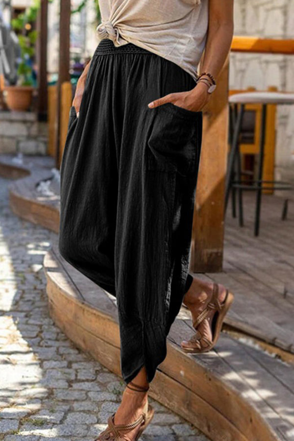 Pantalon de plage décontracté en coton et lin pour femme