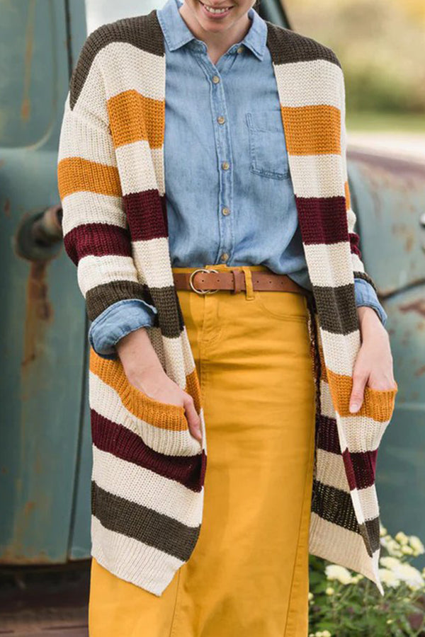 Casual Striped Loose Cardigan Coat