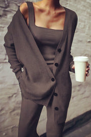 Long Sleeve Solid Color Knit Three Piece Set