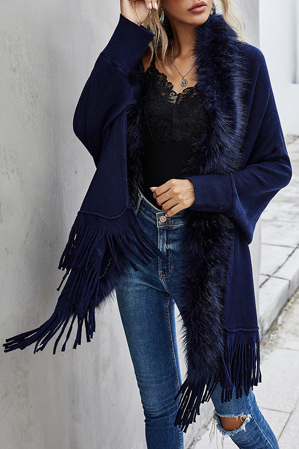 fur collar shawl cardigan