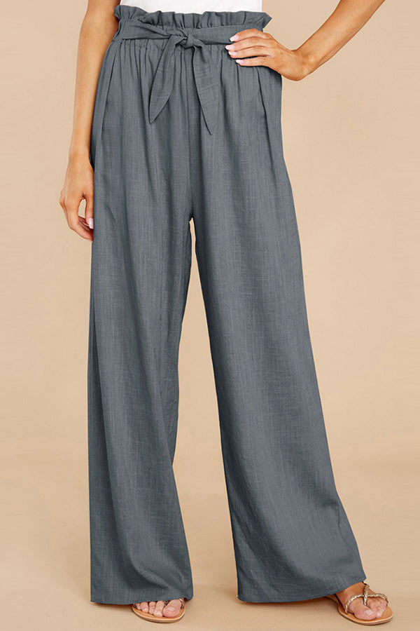 Pantalon décontracté ample en coton et lin pour femme