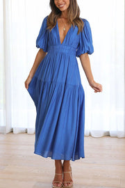 Sunshine Villa Puff Sleeve Elastic Waist Midi Dress