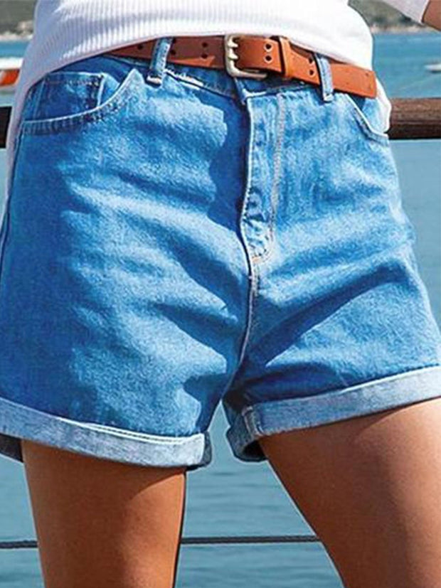 Casual Washed Solid Denim Shorts