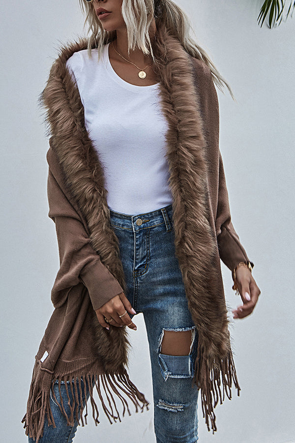 fur collar shawl cardigan