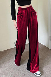 High Waist Colorblock Loose Wide Leg Trousers