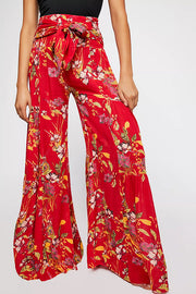 Printed Women's Loose Beach Wide Leg Lace-up Trousers