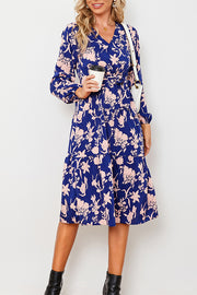 Long Sleeve V Neck Floral Dress