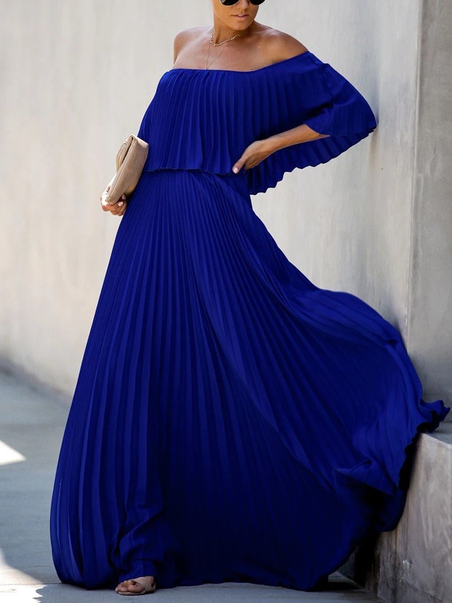 Robe longue en mousseline de soie à volants
