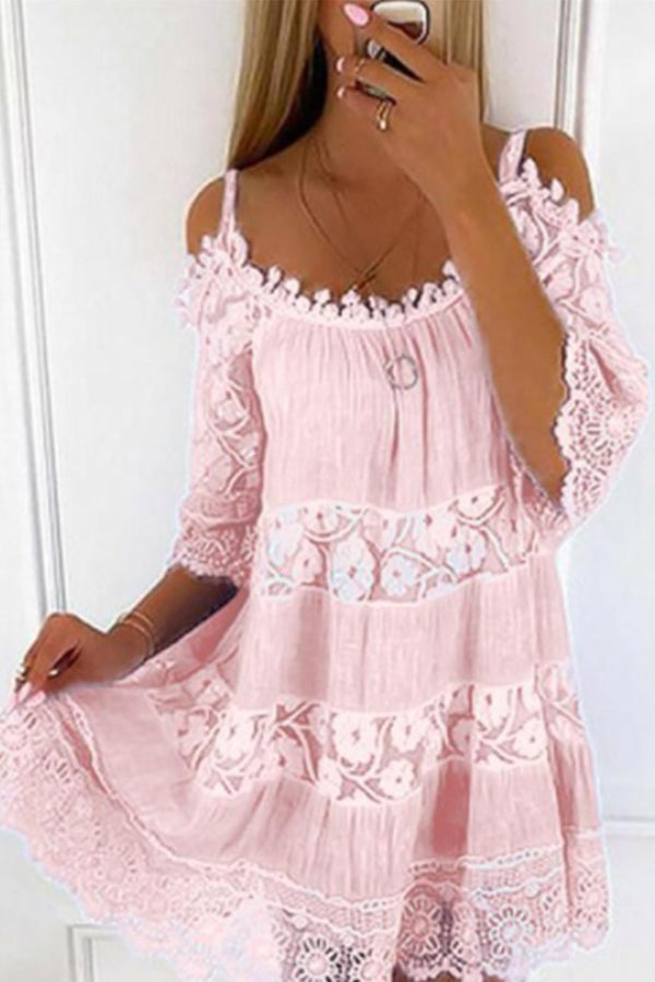 Off Shoulder Lace Sling Loose Dress