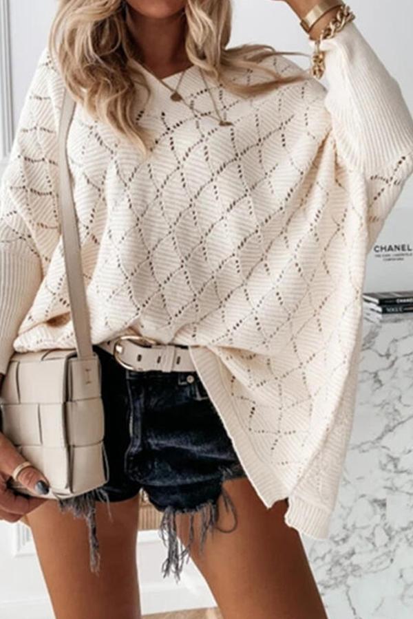 Solid Color Hollow Knitted Sweater