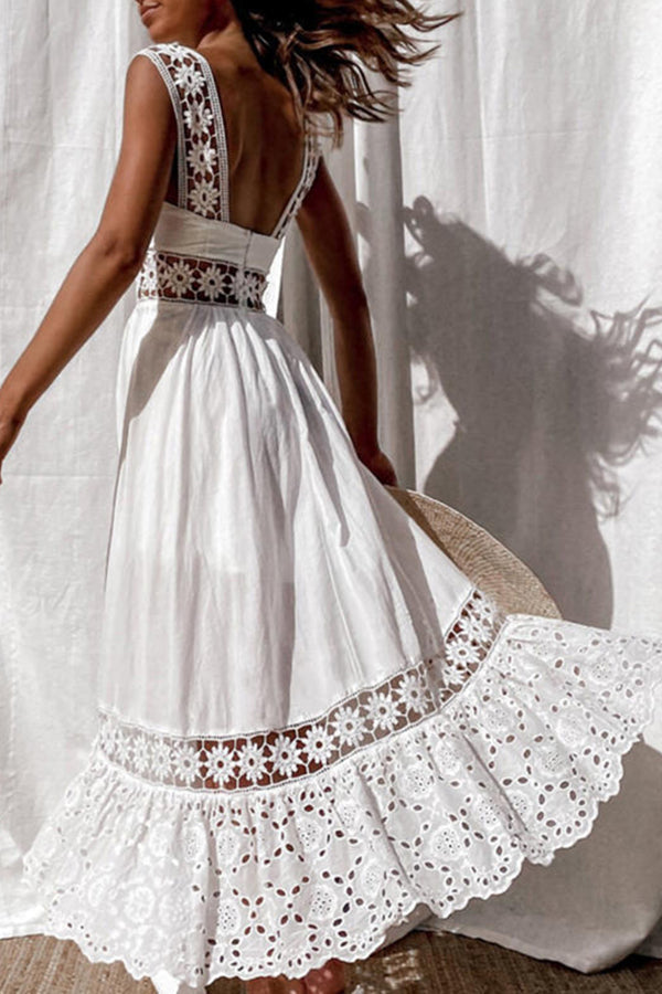 Fashion Lace Sleeveless Patchwork Slim Long Dress