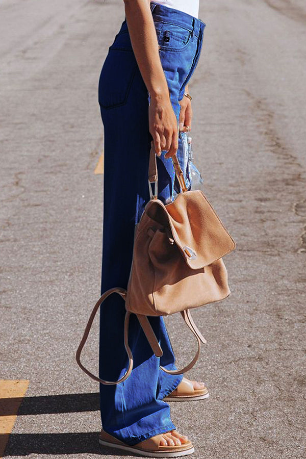 High Waist Denim Pants with Holes Washed