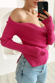 stretchy off-the-shoulder bottoming sweater