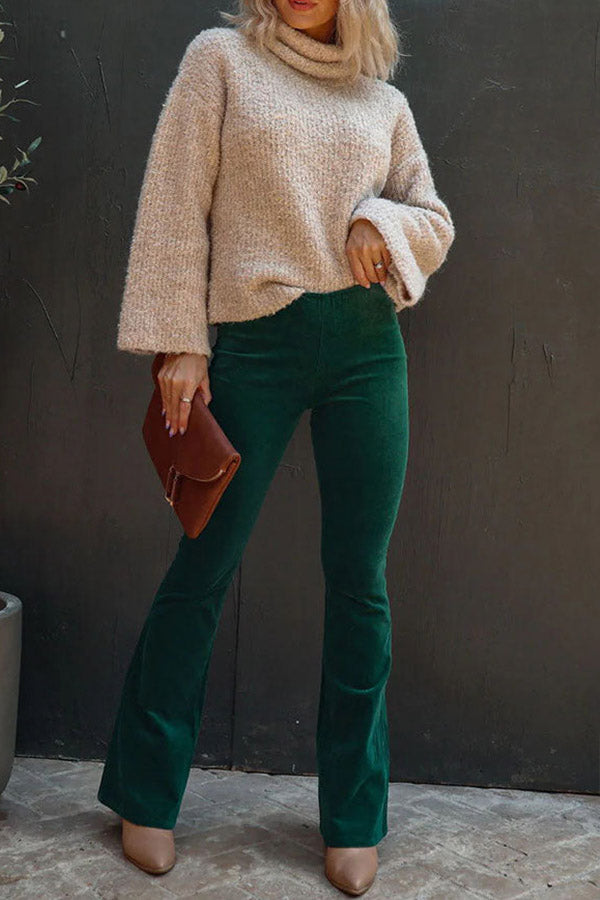 High Rise Elastic Waistband Bell Corduroy Pants