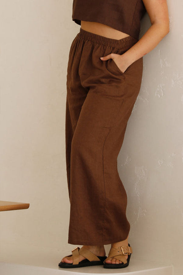 Brown-Cotton Linen Pants