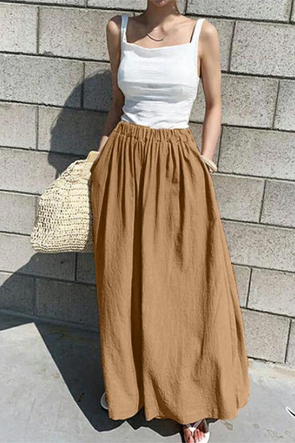 Pantalon large en coton de couleur unie pour femme, style décontracté, à la mode, pour l'été