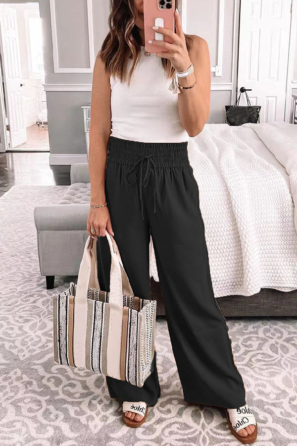 Casual Solid Lace-Up Trousers