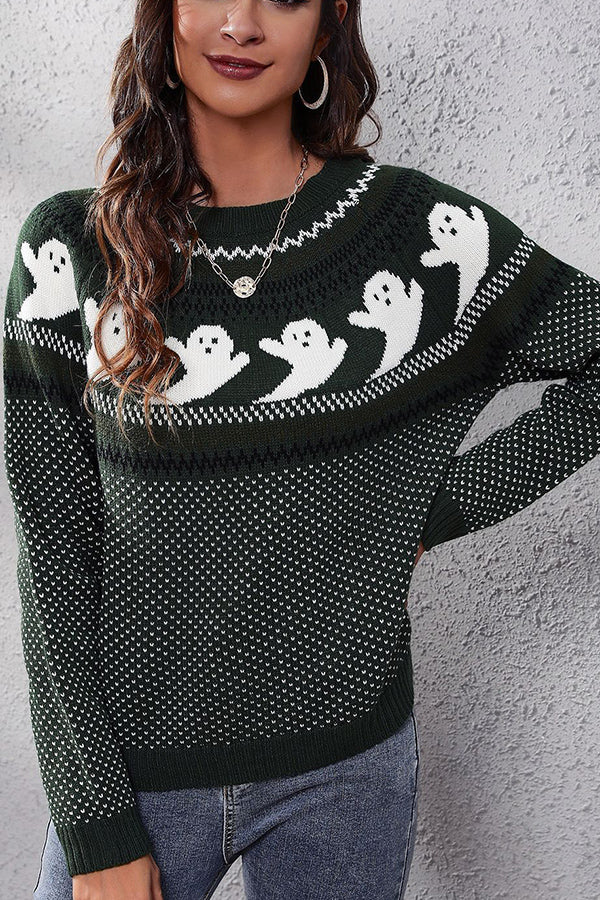 women's halloween ghost retro polka dot long sleeve knitted sweater