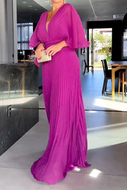 Solid Color Short Sleeves V-Neck Maxi Dresses