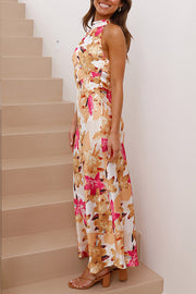 Oralia Floral Halter Sleeveless Fitted Maxi Dress