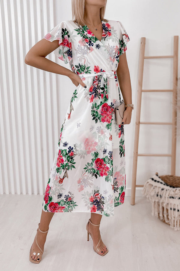 Point of Pretty Floral Ruffle Sleeve Midi Dress