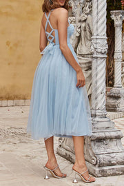 Classy Event Tulle Sweetheart Neck Lace Up Back Midi Dress