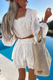 Roses And Romance Eyelet Lace Shorts Suit