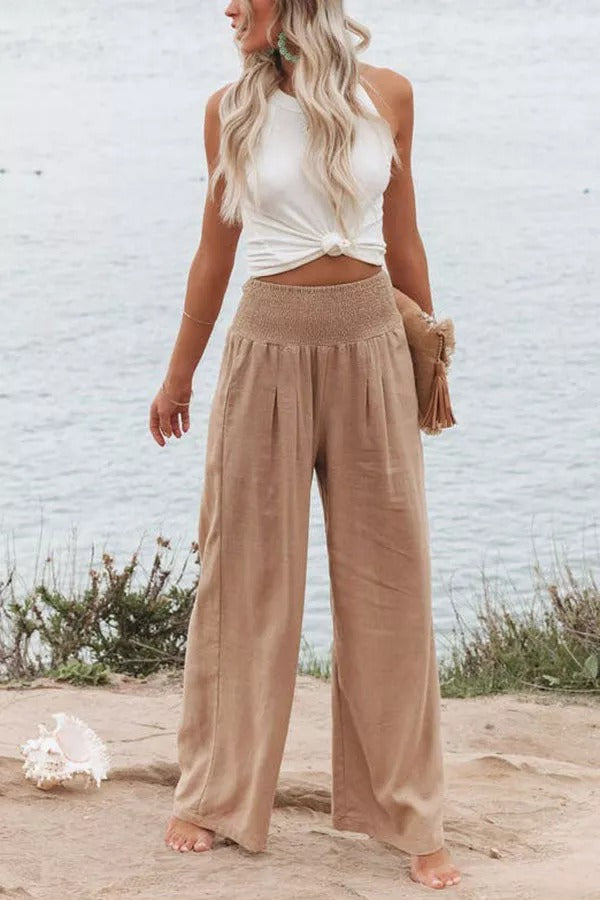 Pantalon à poches smockées en mélange de lin Fresh Air