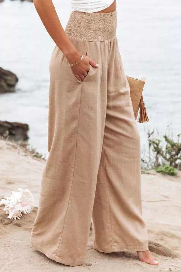 Pantalon à poches smockées en mélange de lin Fresh Air