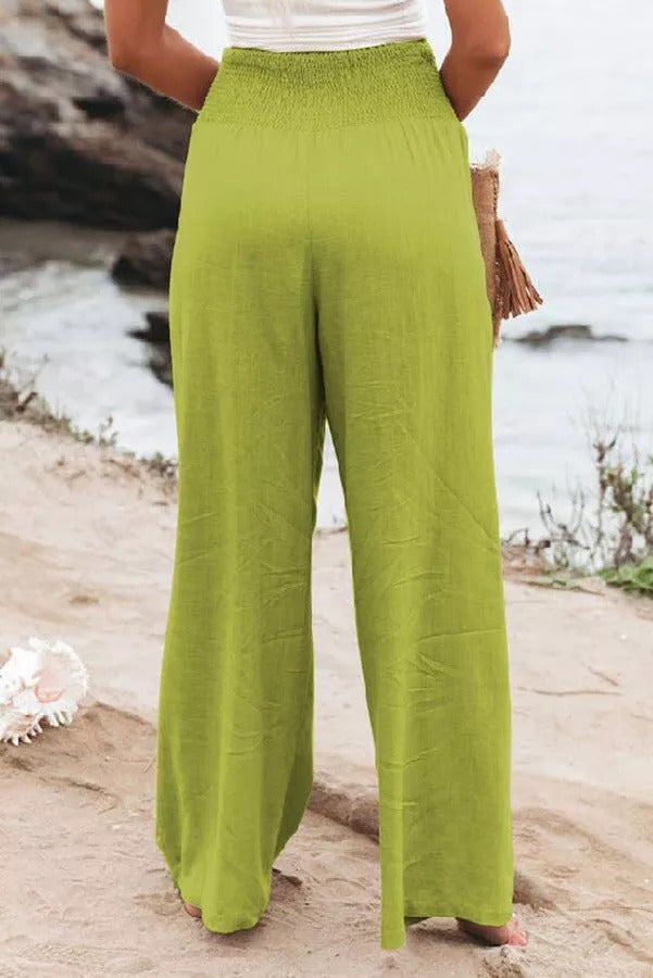 Pantalon à poches smockées en mélange de lin Fresh Air