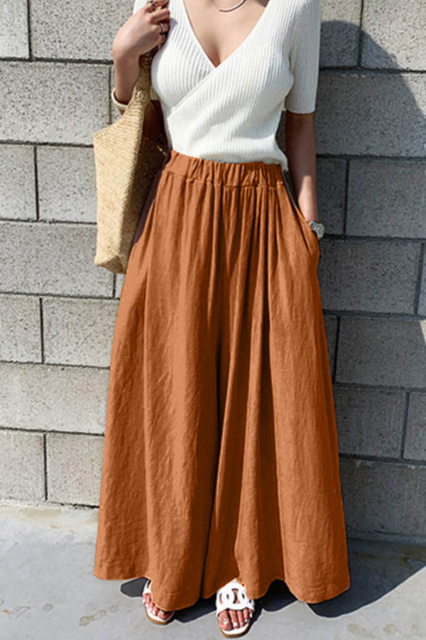 Pantalon large en coton de couleur unie pour femme, style décontracté, à la mode, pour l'été