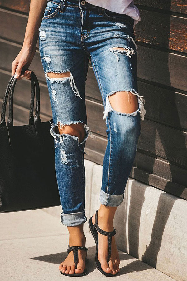 Shredded Stretchy Slim-fit Jeans