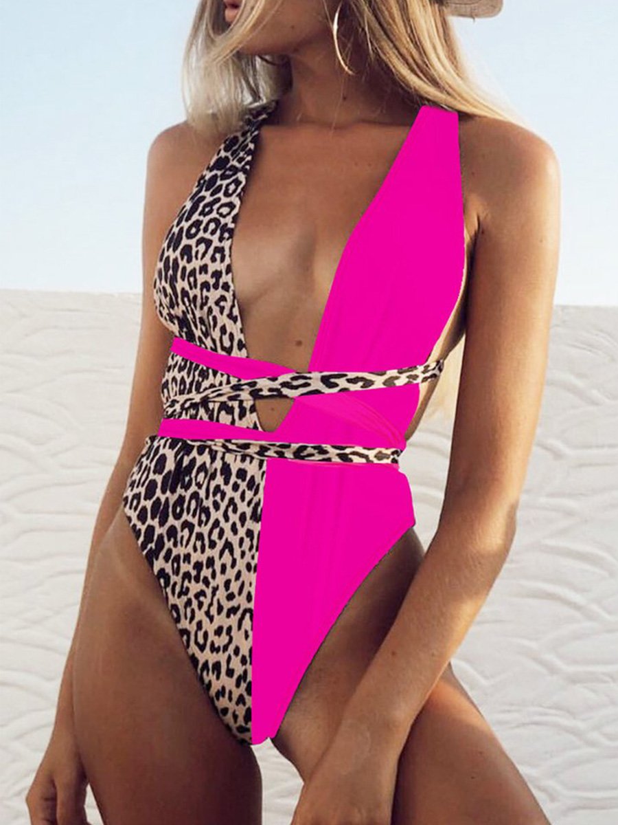 Leopard Patchwork Pink One-piece Swimsuit
