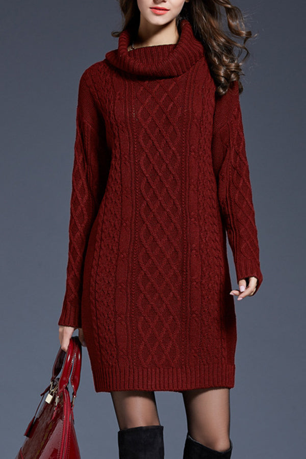 long turtleneck knitted dress