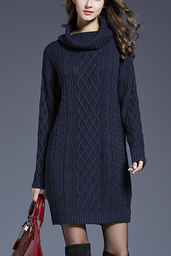 long turtleneck knitted dress