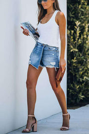 High Rise Distressed Denim Shorts